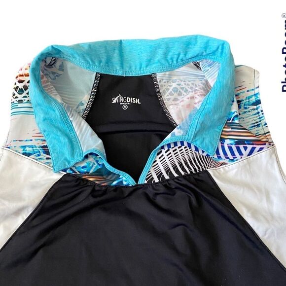 Swingdish Wms Sz Med Savannah Black Teal Print Sleeveless BodyCon Golf Shirt - Picture 4 of 6